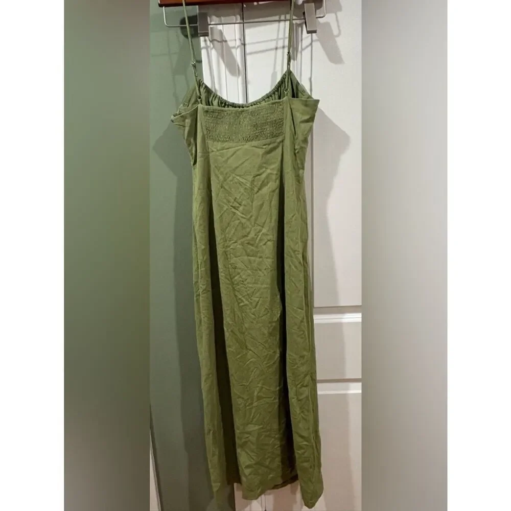 Zara Light Olive Green Ribbed Midi Dress with Side Slit